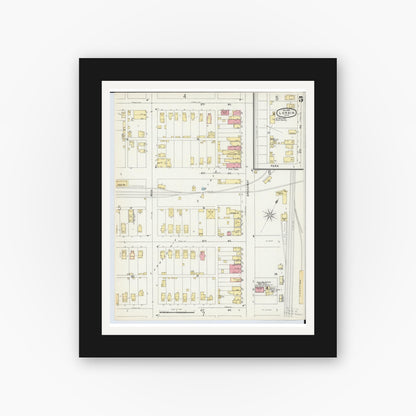 Old map wall art mockup — black gallery frame with white mat — Sanborn Fire Insurance Map from Lorain, Lorain County, Ohio (1896), Sheet #0005