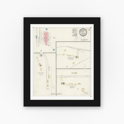 Old map wall art mockup — black gallery frame with white mat — Sanborn Fire Insurance Map from Eveleth, Saint Louis County, Minnesota (1897) - Complete Map Set
