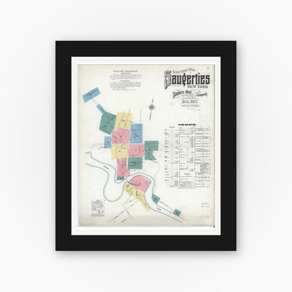 Old map wall art mockup — black gallery frame with white mat — Sanborn Fire Insurance Map from Saugerties, Ulster County, New York (1912) - Complete Map Set