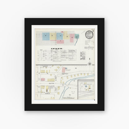 Old map wall art mockup — black gallery frame with white mat — Sanborn Fire Insurance Map from Ashland, Schuylkill County, Pennsylvania (1891), Sheet #0001