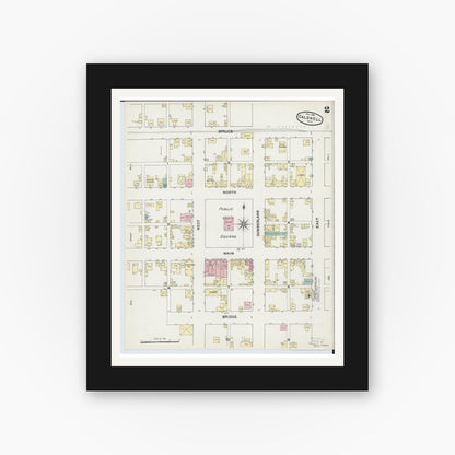 Old map wall art mockup — black gallery frame with white mat — Sanborn Fire Insurance Map from Caldwell, Noble County, Ohio (1890), Sheet #0002