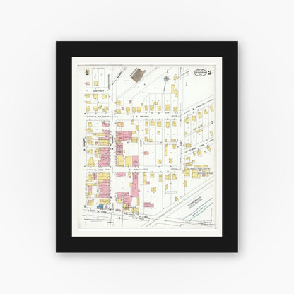 Old map wall art mockup — black gallery frame with white mat — Sanborn Fire Insurance Map from Minerva, Stark And Carroll Counties, Ohio (1925), Sheet #0002