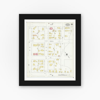 Old map wall art mockup — black gallery frame with white mat — Sanborn Fire Insurance Map from Red Wing, Goodhue County, Minnesota (1910), Sheet #0013