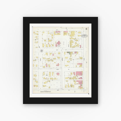 Old map wall art mockup — black gallery frame with white mat — Sanborn Fire Insurance Map from Metropolis, Massac County, Illinois (1902), Sheet #0004
