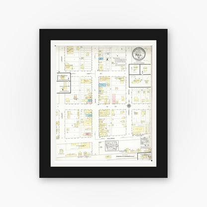 Old map wall art mockup — black gallery frame with white mat — Sanborn Fire Insurance Map from Hull, Sioux County, Iowa (1914), Sheet #0001