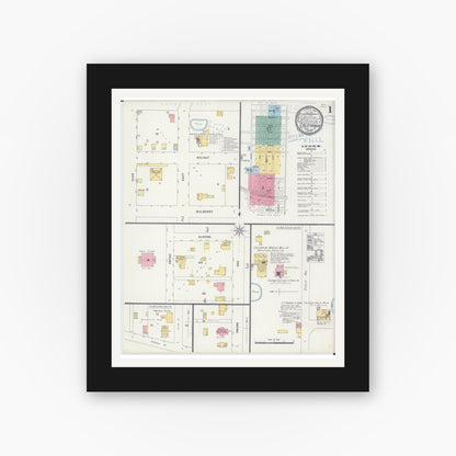 Old map wall art mockup — black gallery frame with white mat — Sanborn Fire Insurance Map from California, Moniteau County, Missouri (1898) - Complete Map Set