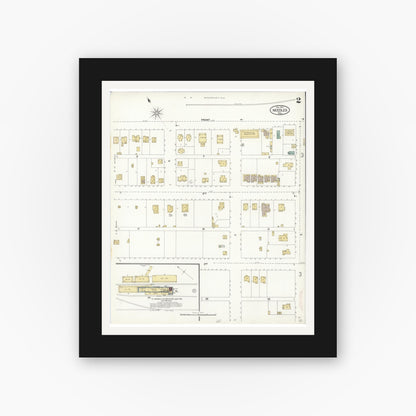 Old map wall art mockup — black gallery frame with white mat — Sanborn Fire Insurance Map from Needles, San Bernardino County, California (1901), Sheet #0002