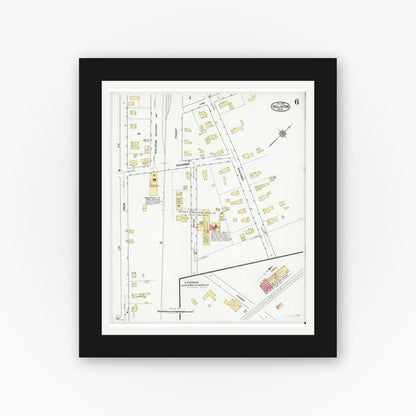 Old map wall art mockup — black gallery frame with white mat — Sanborn Fire Insurance Map from Holliston, Middlesex County, Massachusetts (1919), Sheet #0006