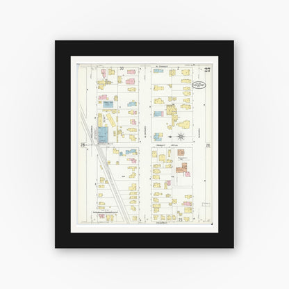 Old map wall art mockup — black gallery frame with white mat — Sanborn Fire Insurance Map from Lockport, Niagara County, New York (1909), Sheet #0027
