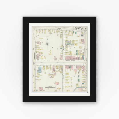 Old map wall art mockup — black gallery frame with white mat — Sanborn Fire Insurance Map from Palmyra, Wayne County, New York (1889), Sheet #0004