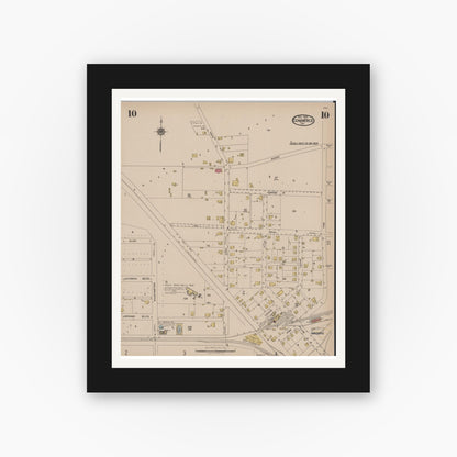 Old map wall art mockup — black gallery frame with white mat — Sanborn Fire Insurance Map from Commerce, Hunt County, Texas (1922), Sheet #0010