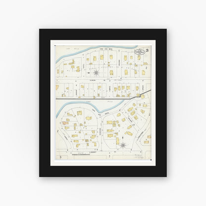 Old map wall art mockup — black gallery frame with white mat — Sanborn Fire Insurance Map from Fergus Falls, Otter Tail County, Minnesota (1903), Sheet #0003