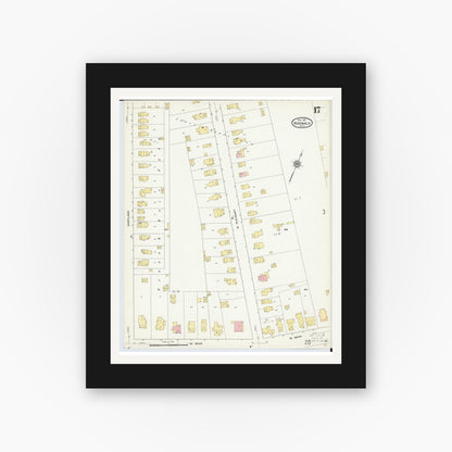 Old map wall art mockup — black gallery frame with white mat — Sanborn Fire Insurance Map from Norwalk, Huron County, Ohio (1911), Sheet #0017