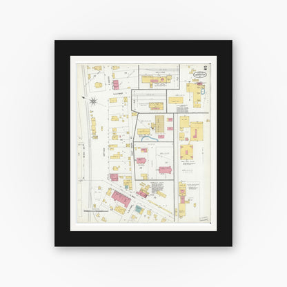 Old map wall art mockup — black gallery frame with white mat — Sanborn Fire Insurance Map from Loogootee, Martin County, Indiana (1902), Sheet #0002