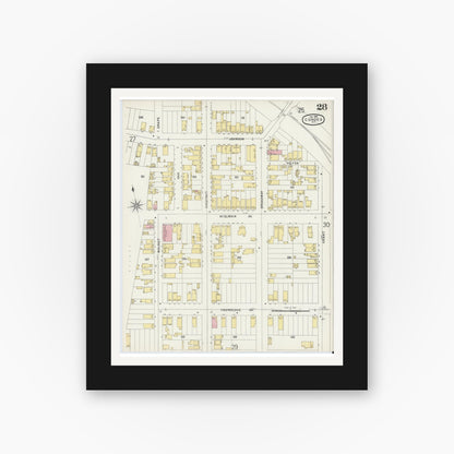 Old map wall art mockup — black gallery frame with white mat — Sanborn Fire Insurance Map from Cohoes, Albany County, New York (1896), Sheet #0028