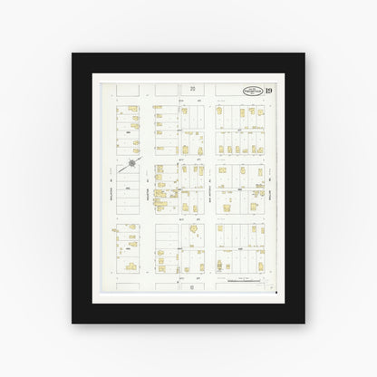 Old map wall art mockup — black gallery frame with white mat — Sanborn Fire Insurance Map from Port Arthur, Jefferson County, Texas (1910), Sheet #0019