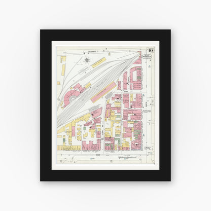 Old map wall art mockup — black gallery frame with white mat — Sanborn Fire Insurance Map from Pittsfield, Berkshire County, Massachusetts (1900), Sheet #0010
