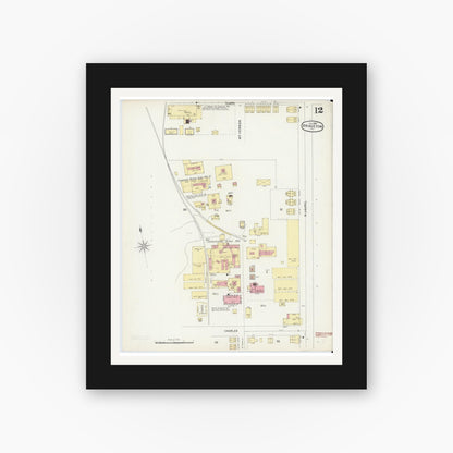 Old map wall art mockup — black gallery frame with white mat — Sanborn Fire Insurance Map from Bridgeton, Cumberland County, New Jersey (1896), Sheet #0012