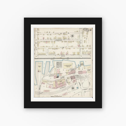 Old map wall art mockup — black gallery frame with white mat — Sanborn Fire Insurance Map from Hudson, Columbia County, New York (1884) - Complete Map Set
