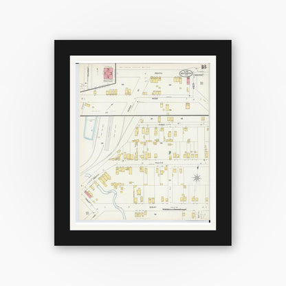 Old map wall art mockup — black gallery frame with white mat — Sanborn Fire Insurance Map from Ashtabula, Ashtabula County, Ohio (1898), Sheet #0018