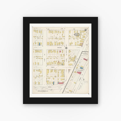 Old map wall art mockup — black gallery frame with white mat — Sanborn Fire Insurance Map from Wyandotte, Wayne County, Michigan (1922), Sheet #0031