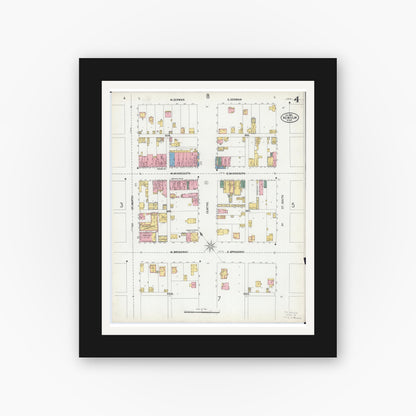 Old map wall art mockup — black gallery frame with white mat — Sanborn Fire Insurance Map from New Ulm, Brown County, Minnesota (1899), Sheet #0004