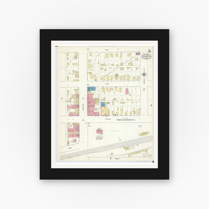 Old map wall art mockup — black gallery frame with white mat — Sanborn Fire Insurance Map from Edgerton, Williams County, Ohio (1913), Sheet #0003