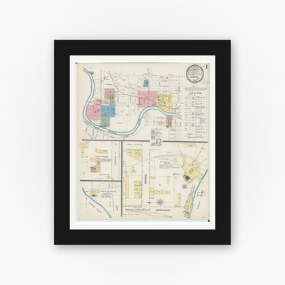 Old map wall art mockup — black gallery frame with white mat — Sanborn Fire Insurance Map from Oconto, Oconto County, Wisconsin (1887), Sheet #0001