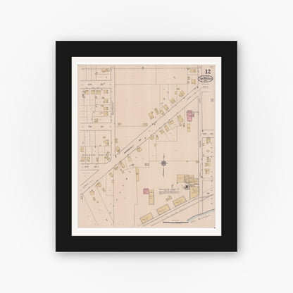 Old map wall art mockup — black gallery frame with white mat — Sanborn Fire Insurance Map from Two Rivers, Manitowoc County, Wisconsin (1922), Sheet #0012