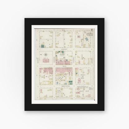 Old map wall art mockup — black gallery frame with white mat — Sanborn Fire Insurance Map from Paris, Monroe County, Missouri (1886), Sheet #0002