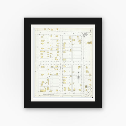 Old map wall art mockup — black gallery frame with white mat — Sanborn Fire Insurance Map from Shelby, Oceana County, Michigan (1900), Sheet #0002