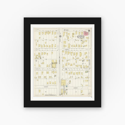 Old map wall art mockup — black gallery frame with white mat — Sanborn Fire Insurance Map from West Palm Beach, Dade County, Florida (1915), Sheet #0011