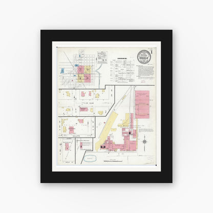 Old map wall art mockup — black gallery frame with white mat — Sanborn Fire Insurance Map from Vandalia, Fayette County, Illinois (1912) - Complete Map Set