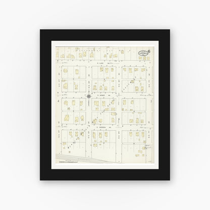 Old map wall art mockup — black gallery frame with white mat — Sanborn Fire Insurance Map from Ladysmith, Rusk County, Wisconsin (1914), Sheet #0006