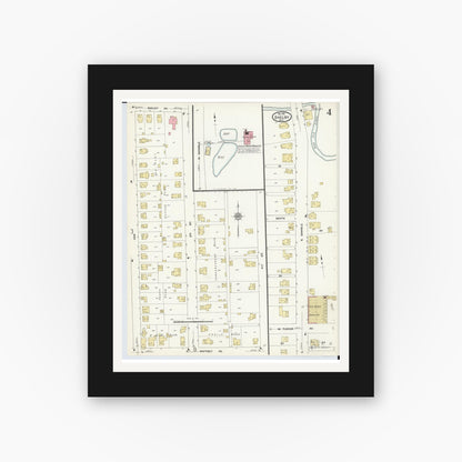 Old map wall art mockup — black gallery frame with white mat — Sanborn Fire Insurance Map from Shelby, Richland County, Ohio (1911), Sheet #0004