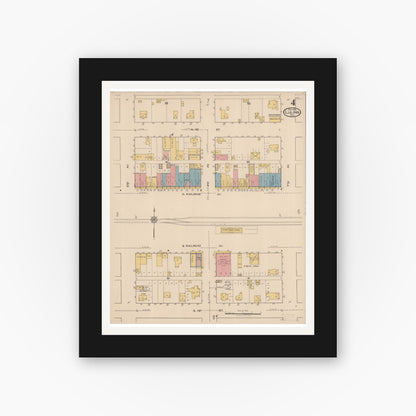 Old map wall art mockup — black gallery frame with white mat — Sanborn Fire Insurance Map from Luling, Caldwell County, Texas (1921), Sheet #0004