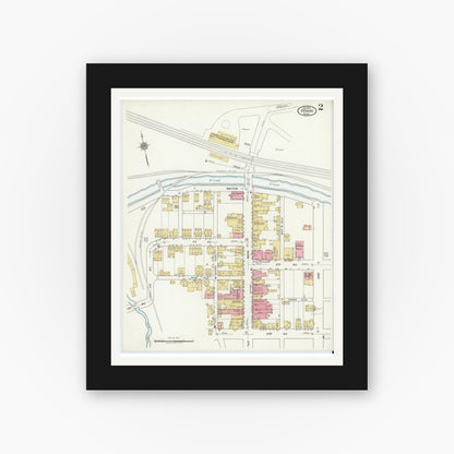 Old map wall art mockup — black gallery frame with white mat — Sanborn Fire Insurance Map from Irwin, Westmoreland County, Pennsylvania (1919), Sheet #0002