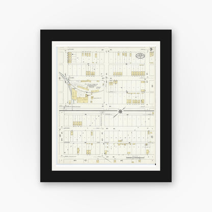 Old map wall art mockup — black gallery frame with white mat — Sanborn Fire Insurance Map from Juniata, Blair County, Pennsylvania (1910), Sheet #0009