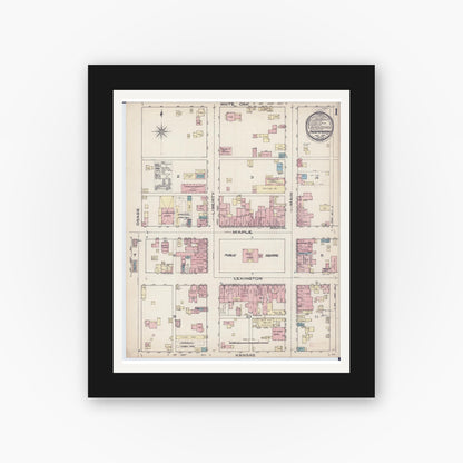 Old map wall art mockup — black gallery frame with white mat — Sanborn Fire Insurance Map from Independence, Jackson County, Missouri (1885) - Complete Map Set