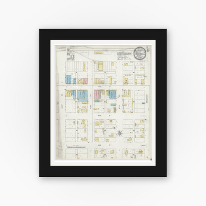 Old map wall art mockup — black gallery frame with white mat — Sanborn Fire Insurance Map from Cisco, Eastland County, Texas (1896), Sheet #0001