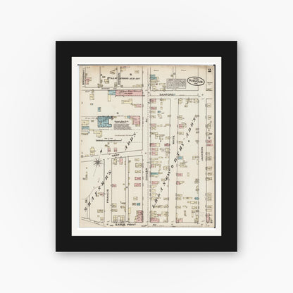 Old map wall art mockup — black gallery frame with white mat — Sanborn Fire Insurance Map from Dubuque, Dubuque County, Iowa (1884) â€” Complete Set