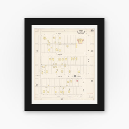 Old map wall art mockup — black gallery frame with white mat — Sanborn Fire Insurance Map from Huntington Park, Los Angeles County, California (1916), Sheet #0019