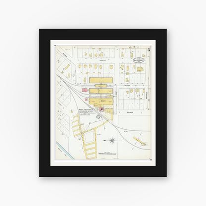Old map wall art mockup — black gallery frame with white mat — Sanborn Fire Insurance Map from Rhinelander, Oneida County, Wisconsin (1900), Sheet #0005