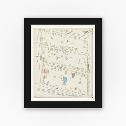 Old map wall art mockup — black gallery frame with white mat — Sanborn Fire Insurance Map from Orange, Essex County, New Jersey (1885), Sheet #0008