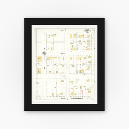 Old map wall art mockup — black gallery frame with white mat — Sanborn Fire Insurance Map from Colton, San Bernardino County, California (1907), Sheet #0004