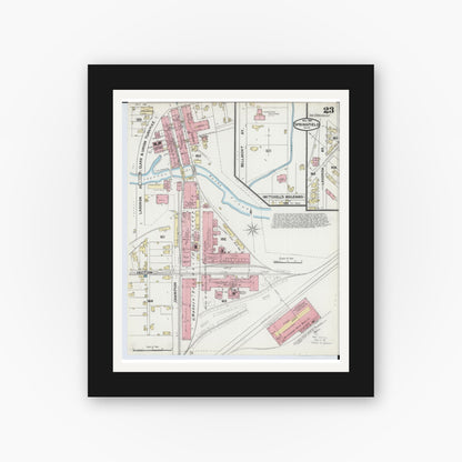 Old map wall art mockup — black gallery frame with white mat — Sanborn Fire Insurance Map from Springfield, Clark County, Ohio (1891), Sheet #0023
