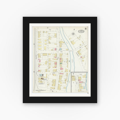 Old map wall art mockup — black gallery frame with white mat — Sanborn Fire Insurance Map from Tamaqua, Schuylkill County, Pennsylvania (1896), Sheet #0008