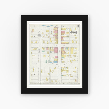 Old map wall art mockup — black gallery frame with white mat — Sanborn Fire Insurance Map from New Richmond, St. Croix County, Wisconsin (1892), Sheet #0002