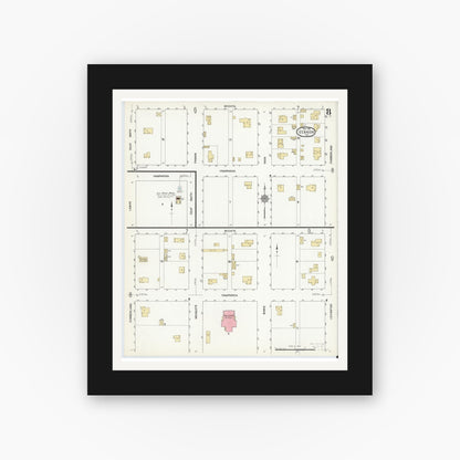 Old map wall art mockup — black gallery frame with white mat — Sanborn Fire Insurance Map from Vernon, Wilbarger County, Texas (1912), Sheet #0008