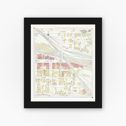 Old map wall art mockup — black gallery frame with white mat — Sanborn Fire Insurance Map from Alliance, Stark County, Ohio (1911), Sheet #0011